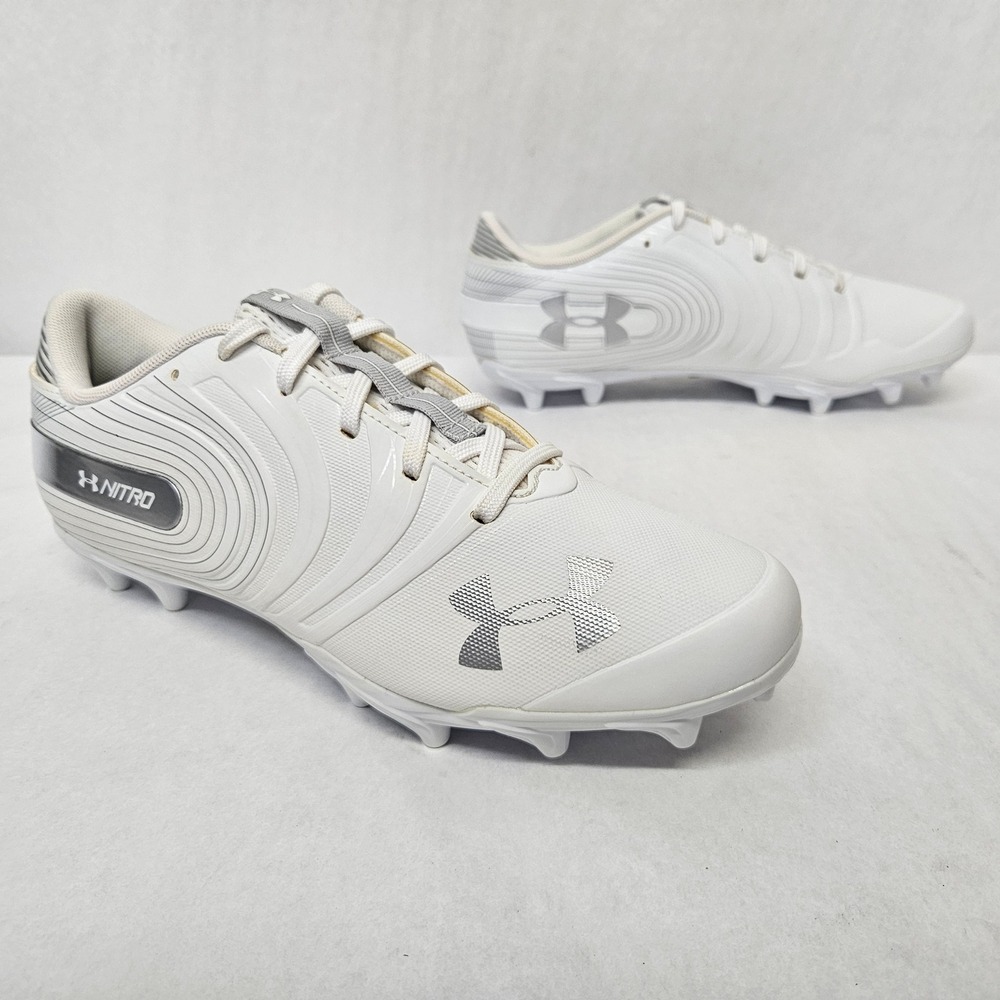 Under Armour Nitro Low MC Football Cleats 3000182-100 White Silver Mens Size 8.5